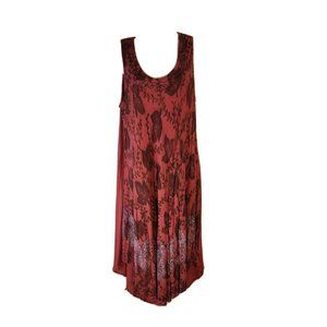 Just Cruising Sleeveless Dress Womens Free Size Brick Red Beaded Floral NWT